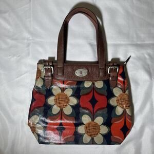 Fossil Key Per Coated Canvas Floral Satchel Hand Shoulder Bag Purse 11" x 13"